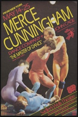 poster for Merce Cunningham Dance Company and John Cage: From New York.   Sadler's Wells Theatre May 14-25, 1985