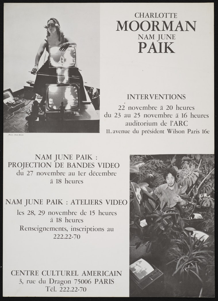 poster for Charlotte Moorman and Nam June Paik: Interventions, ARC, Paris   