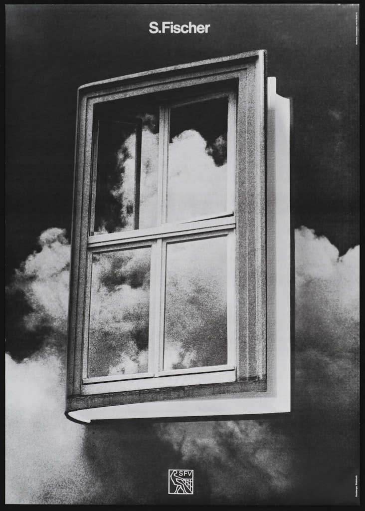 Poster for S. Fischer Publishing House, Image of Book as window with clouds