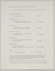 Program for event demonstrating traditional Japanese arts.  Sponsored by the Japan Society of Boston, featuring Yoko Ono and Ayako Uchiyama, Pi Eta Theater, Cambridge, Mass. 