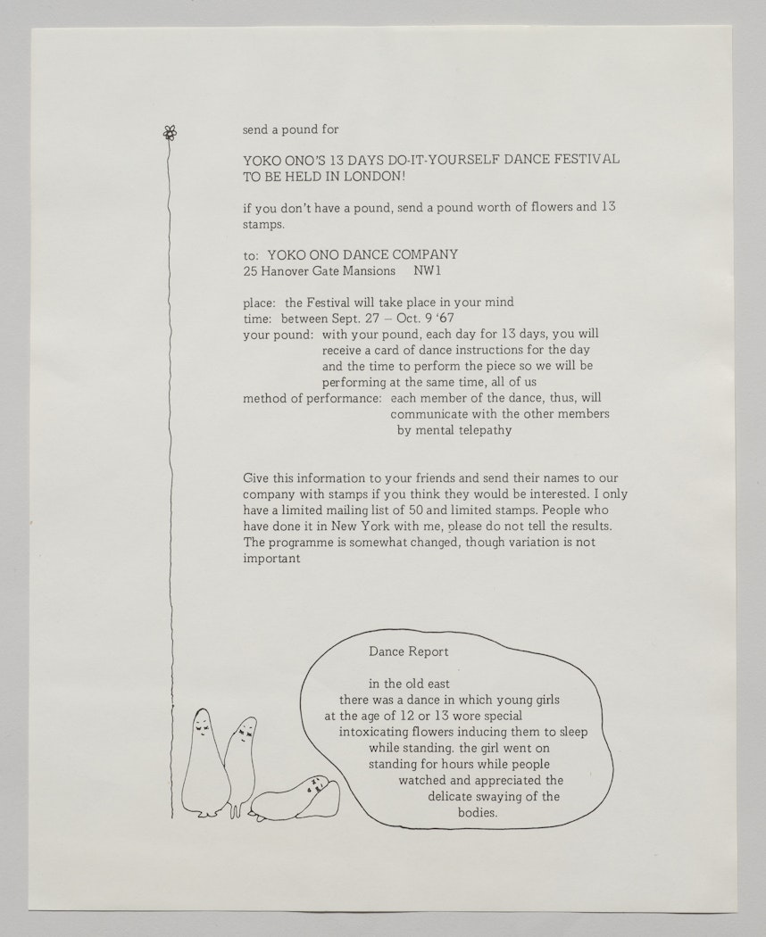 Promotional flyer, for Yoko Ono's 13 Days Do-it-Yourself Dance Festival, London