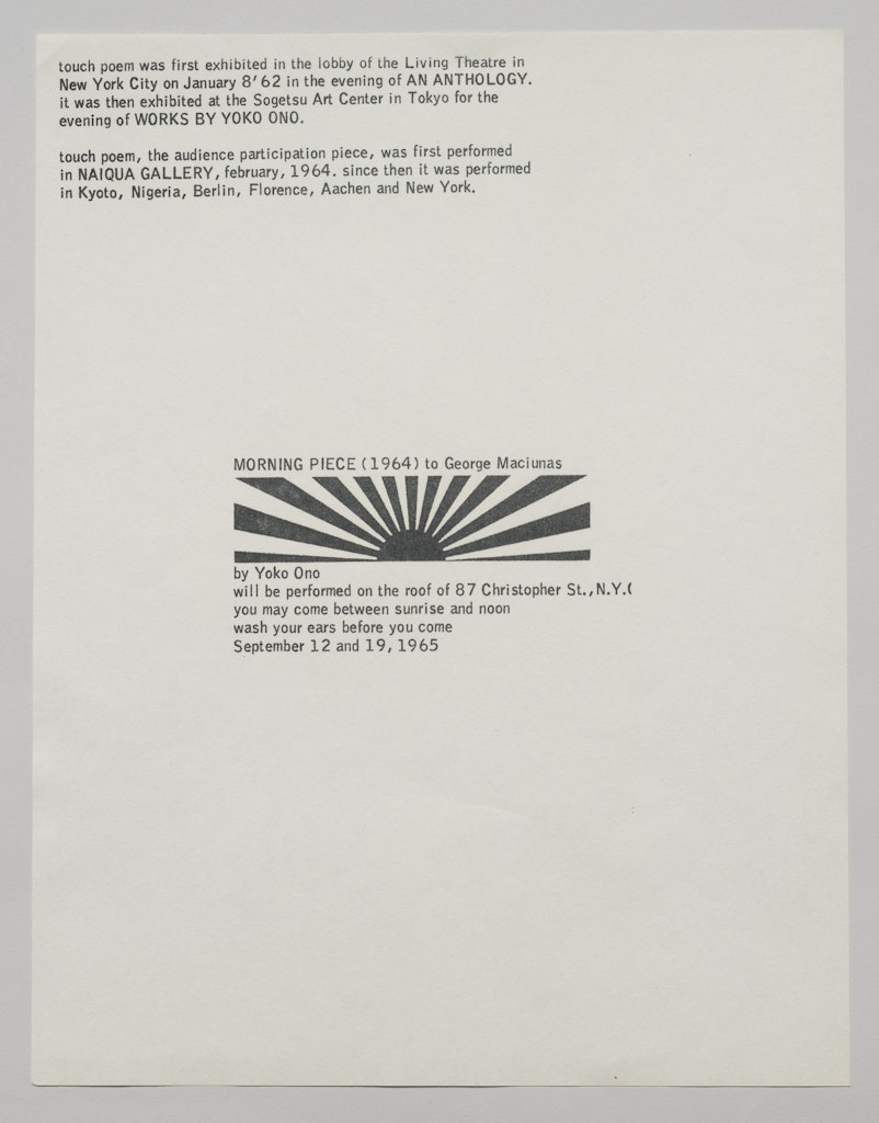 Promotional handout for exhibition of Touch Poem and Morning Piece
