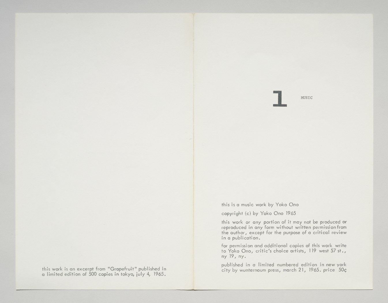Promotional sheet for Grapefruit with score for Overtone Piece 