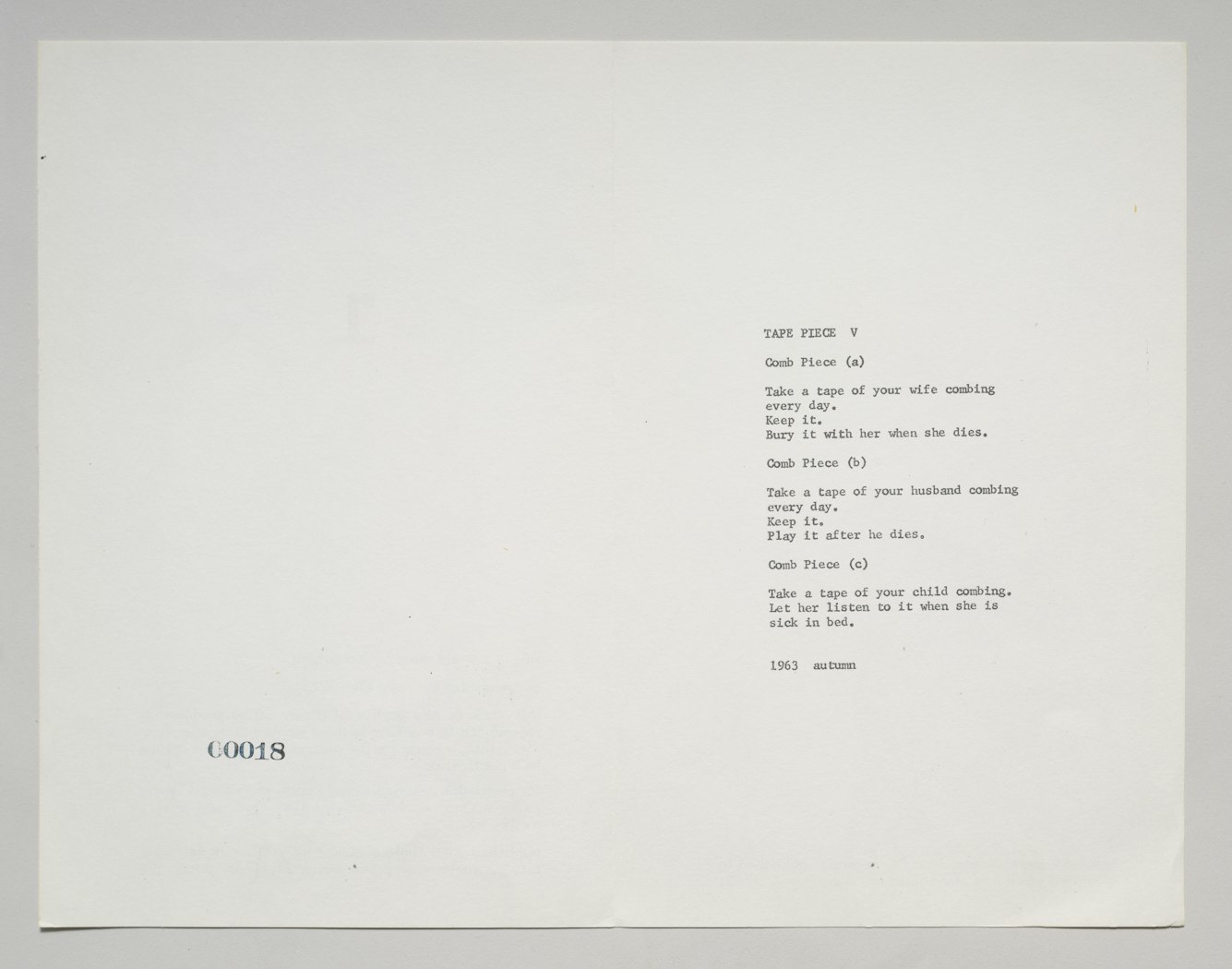 Promotional sheet for Grapefruit with score for Tape Piece 