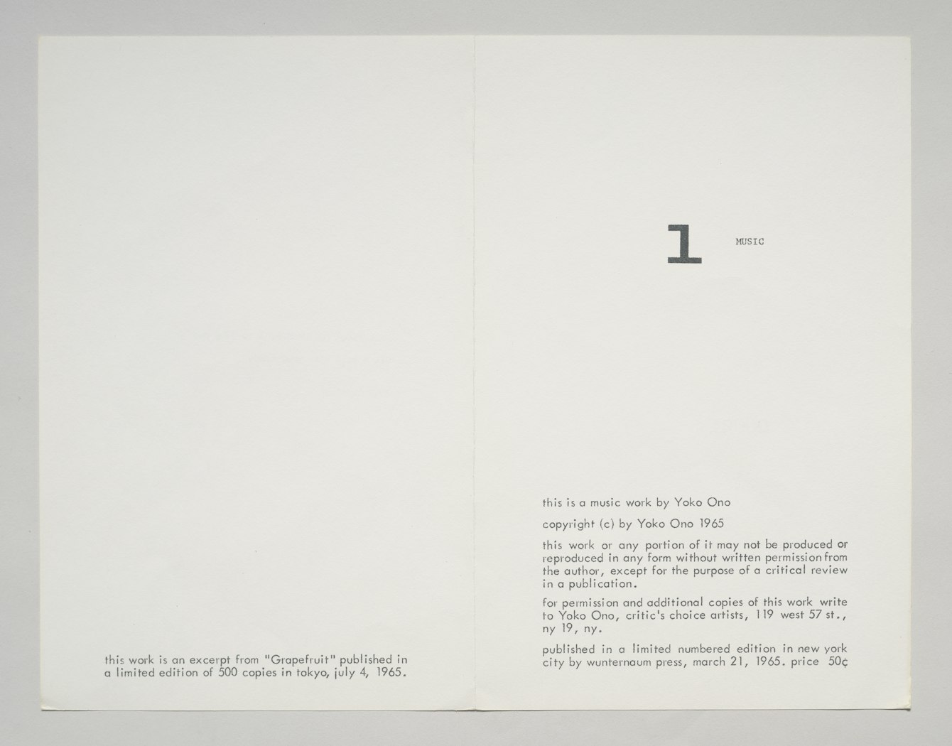 Promotional sheet for Grapefruit with score for Wall Piece for Orchestra