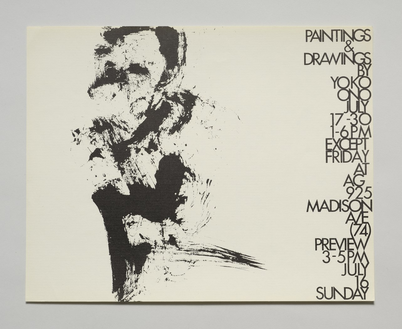Flyer for Paintings and Drawings by Yoko Ono at AG Gallery, New York