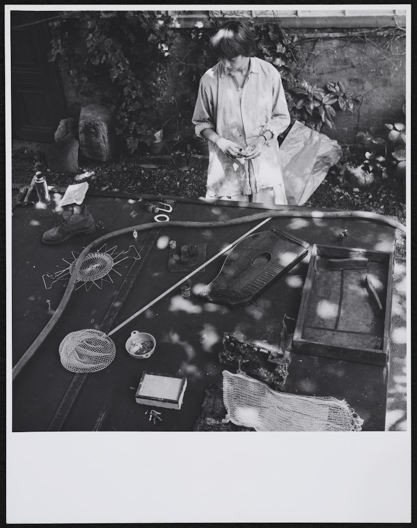 Niki de Saint Phalle working, artist's studio, Impasse Ronsin, Paris