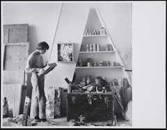 Niki de Saint Phalle working, artist's studio, Impasse Ronsin, Paris