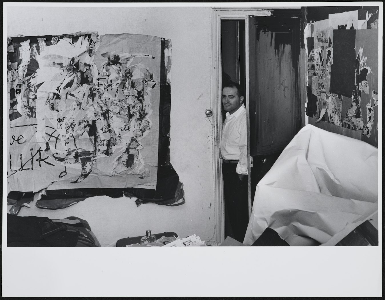 Raymond Hains portrait, artist's studio, 26 rue Delambre, Paris
