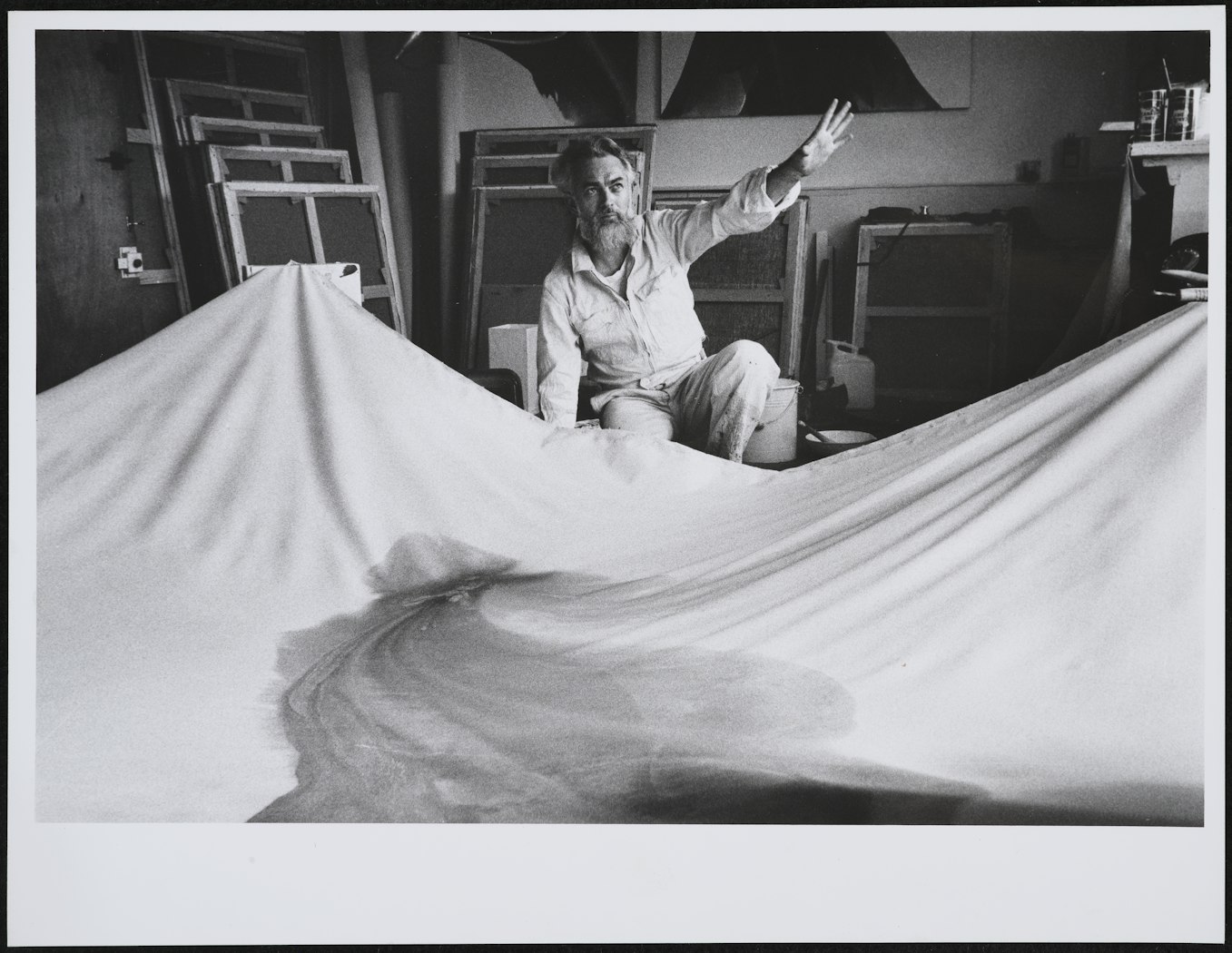 Paul Jenkins working, artist's studio, Paris
