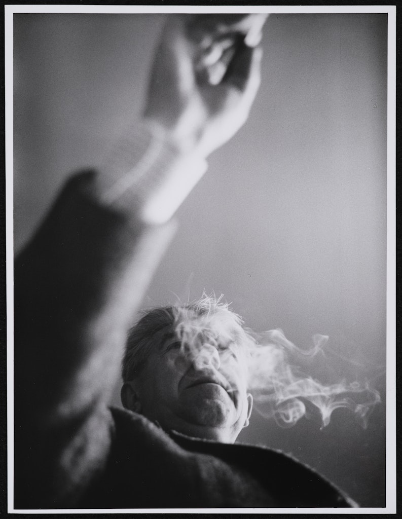 René Magritte working, artist's studio, unidentified location