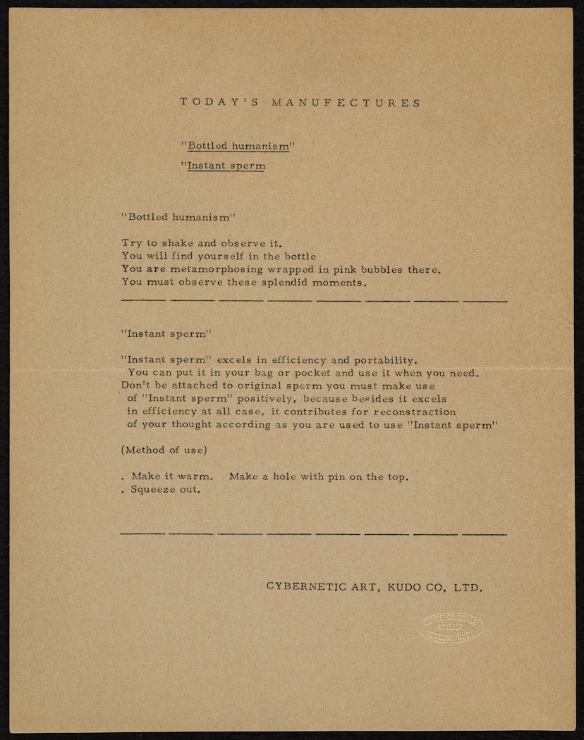 Score for the Happenings Bottled Humanism and Instant Sperm