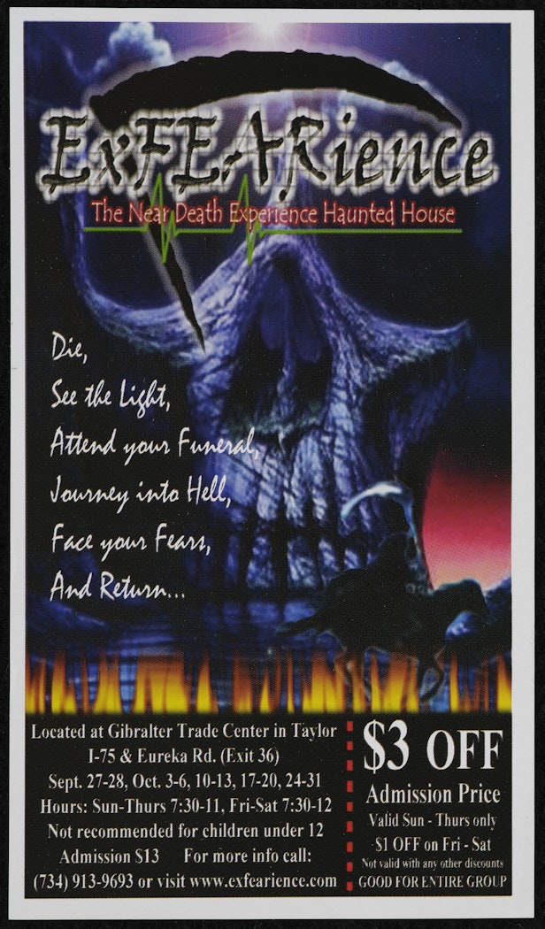 found spook house fliers from Southern California and Detroit, Michigan from Studies for the film "Spook House"