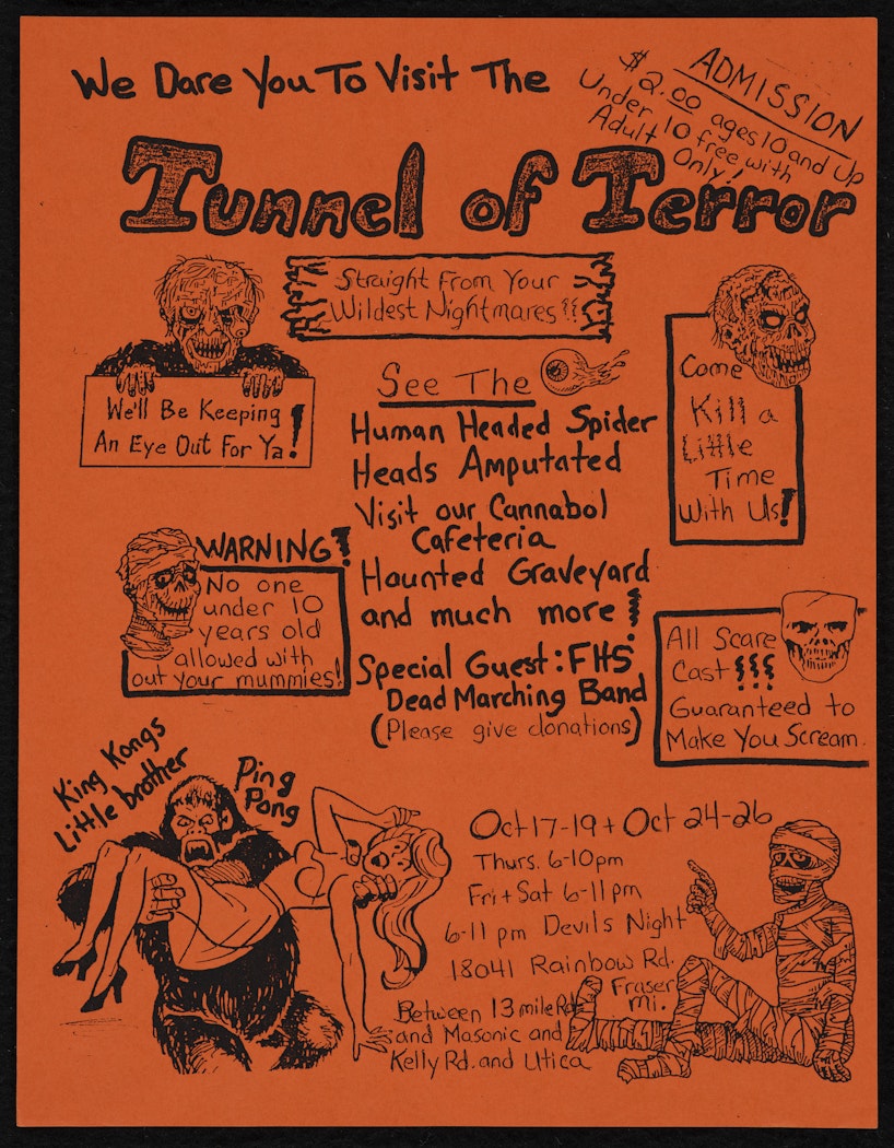 found spook house fliers from Southern California and Detroit, Michigan from Studies for the film "Spook House"
