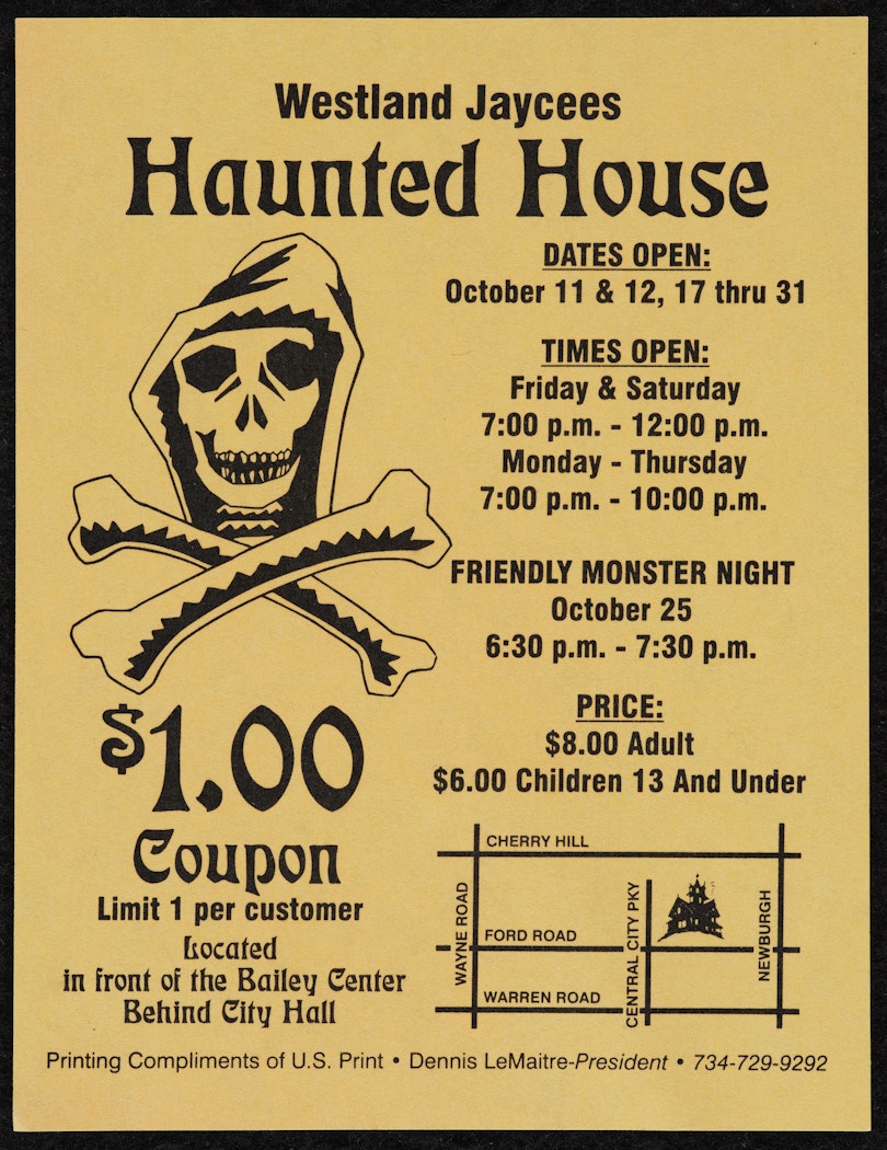 found spook house fliers from Southern California and Detroit, Michigan from Studies for the film "Spook House"