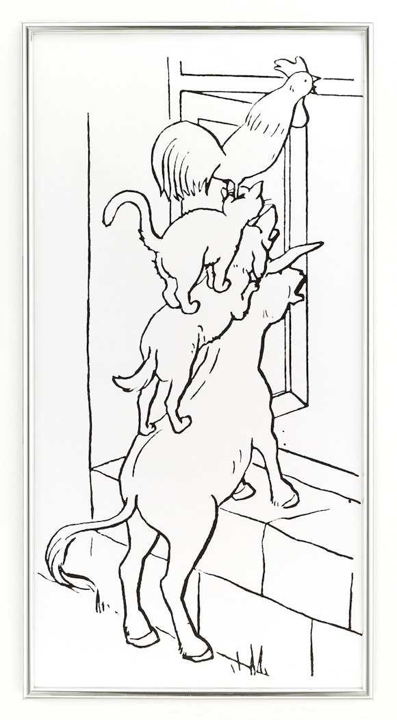 Lexikonzeichnung, Bremer Stadmusikanten (Lexicon Drawing, Bremen Town Musicians)