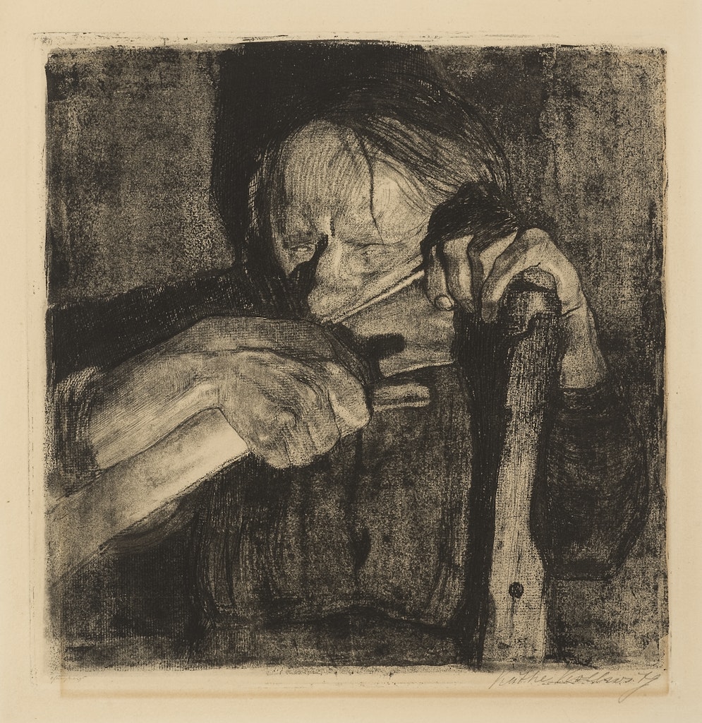 Woman Sharpening a Scythe