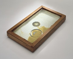 untitled (yellow sand tray, sun and planets images)