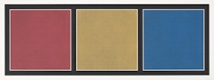 A Rectangle Bordered and Divided Vertically into Three Equal Squares; One Red, One Yellow, and One Blue; Each with Black Lines in Four Directions