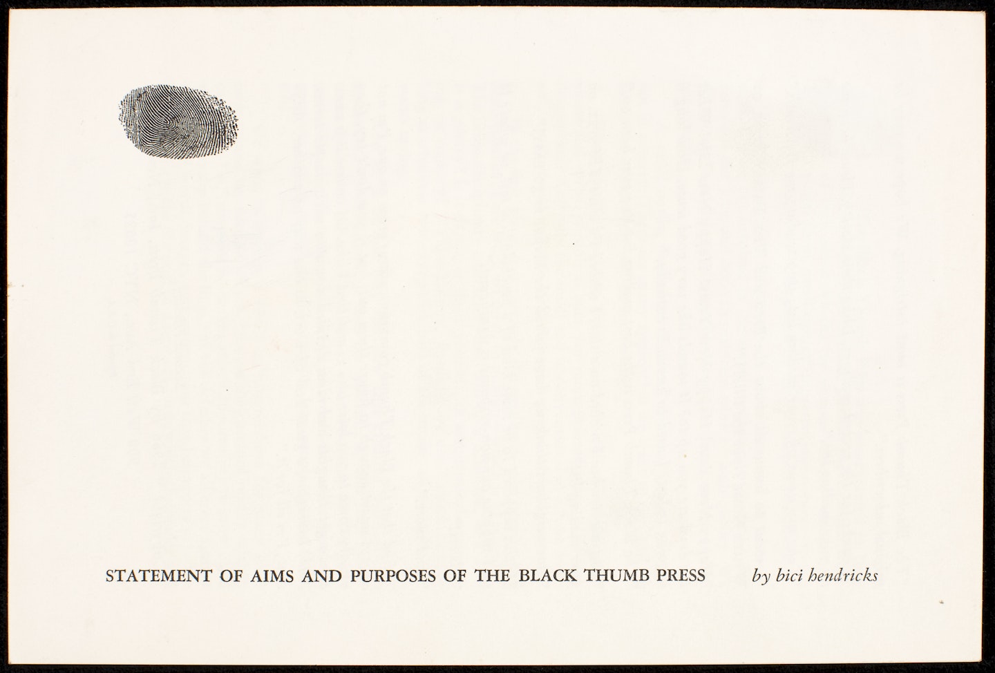 Statement of Aims and Purposes of the Black Thumb Press