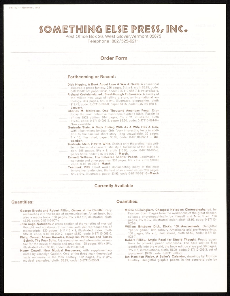 Something Else Press - Order Form