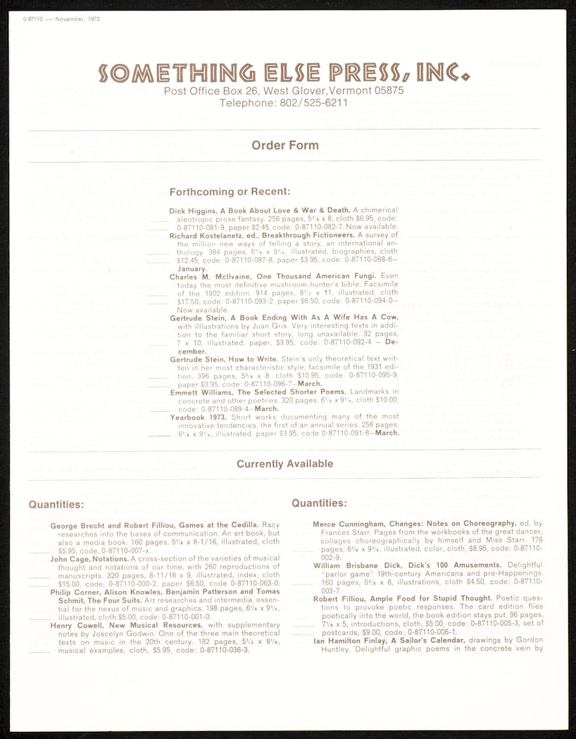Something Else Press - Order Form