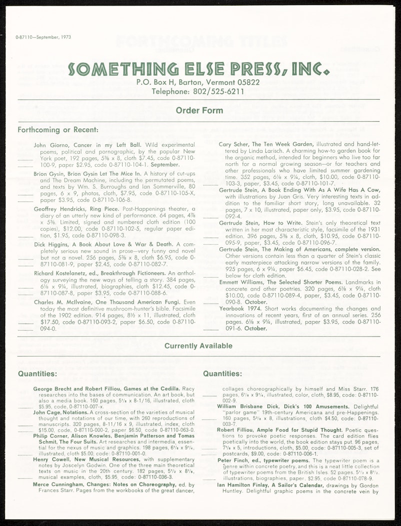 Something Else Press - Order Form