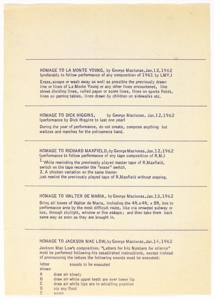 Homage to La Monte Young, Dick Higgins,  Richard Maxfield, Walter De Maria, Jackson Maclow